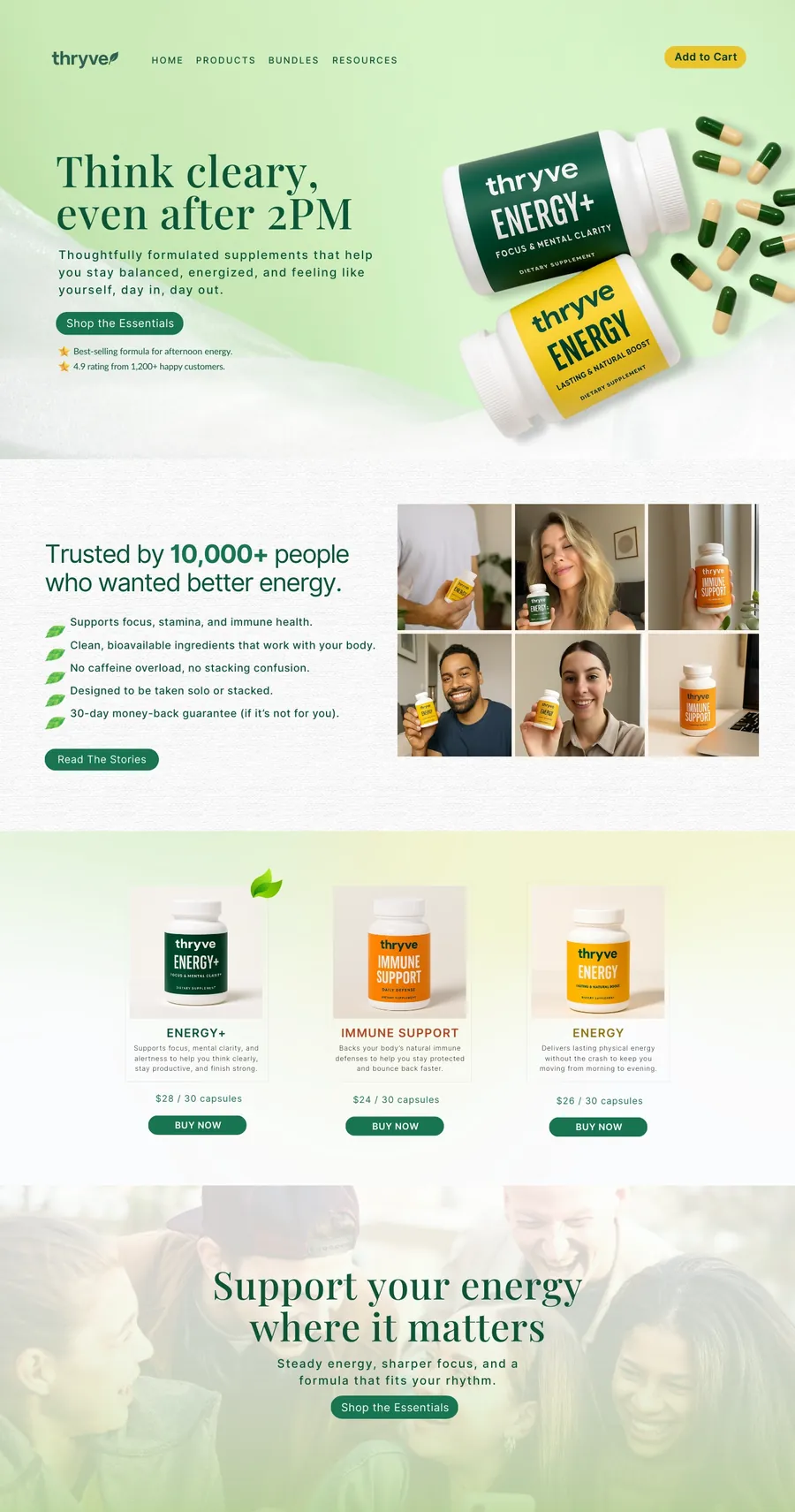 Homepage wireframe for a supplements brand with hero, benefits and product lineup